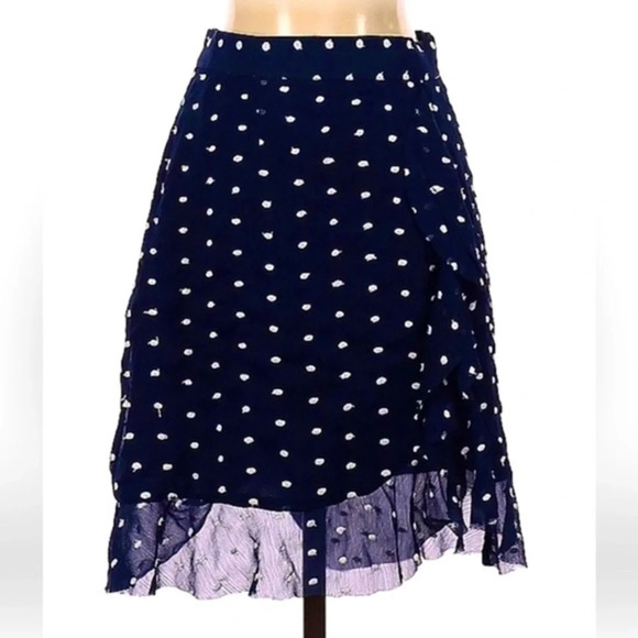 Hutch | Anthropologie Navy & White Polka Dot Ruffle Skirt Size 2 XS Pinup Retro - Picture 4 of 7